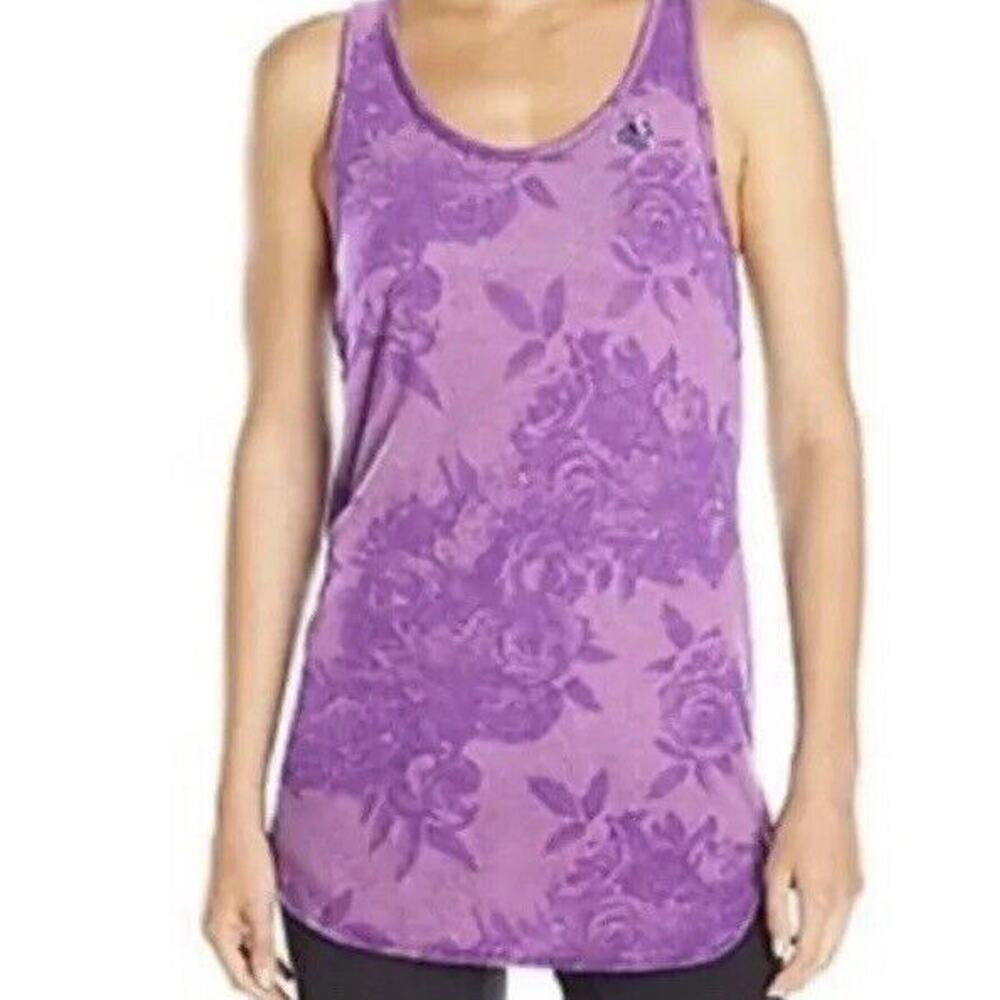Adidas Purple Roses Tank Top Women Xs Floral Racerback Workout Shirt Gym Fitted